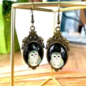 Victorian Style Nordic Owl Earrings, Antique Bronze colour